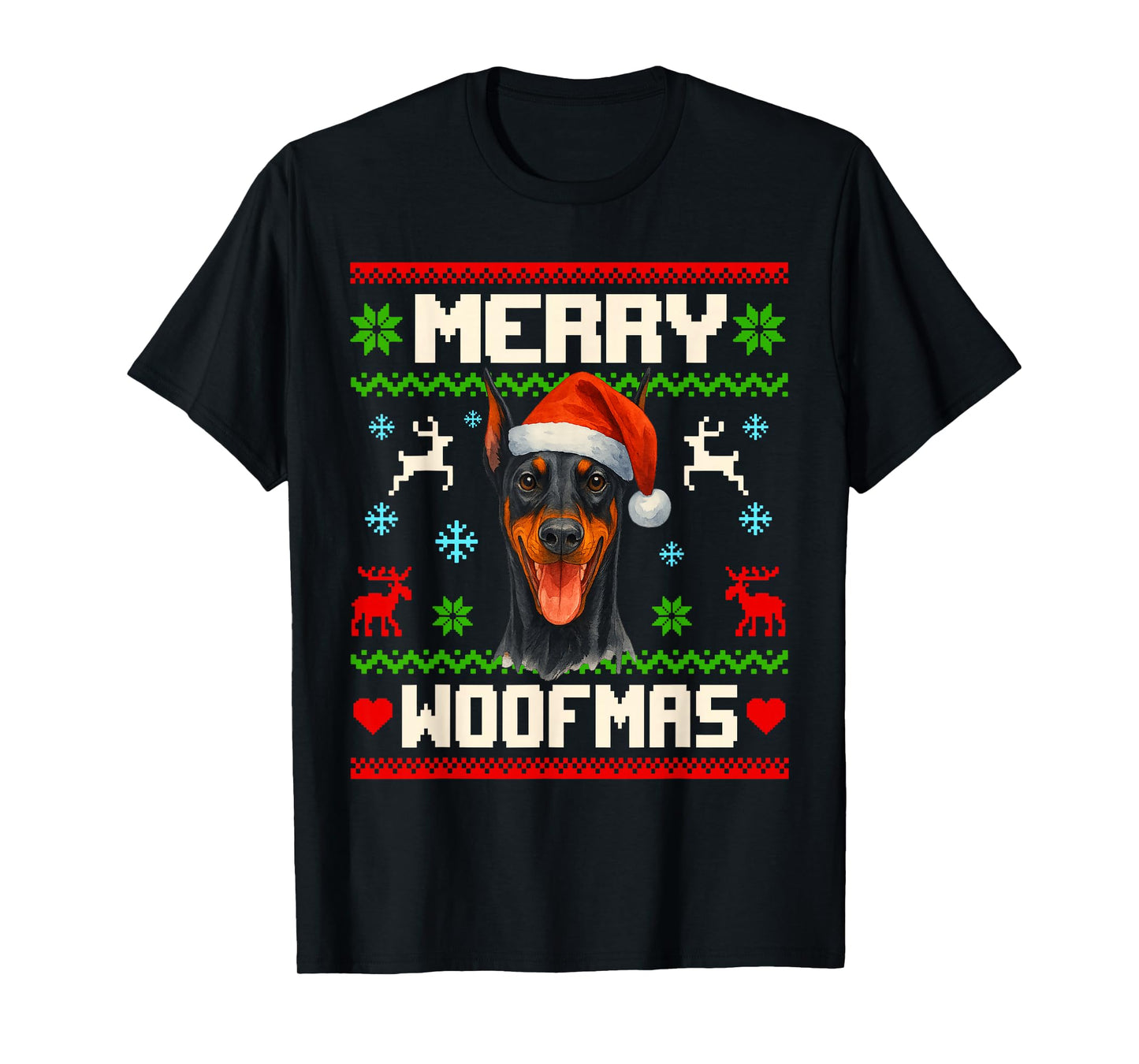 Funny Doberman Dog Christmas Ugly Sweater Pet Dog Lover Xmas T-Shirt