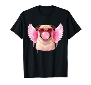 Retro Cupid Valentine Dog Valentines Love Hearts Cute Pug T-Shirt