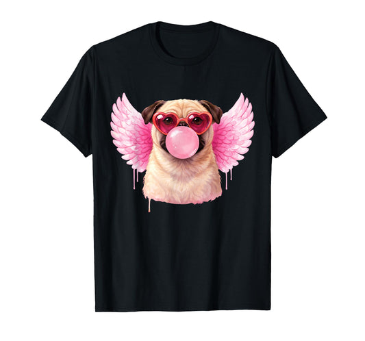Retro Cupid Valentine Dog Valentines Love Hearts Cute Pug T-Shirt