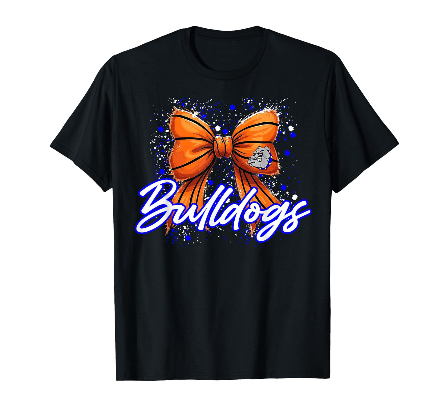 Blue Bulldogs Basketball Bow School Spirit Team Mom Game Day T-Shirt