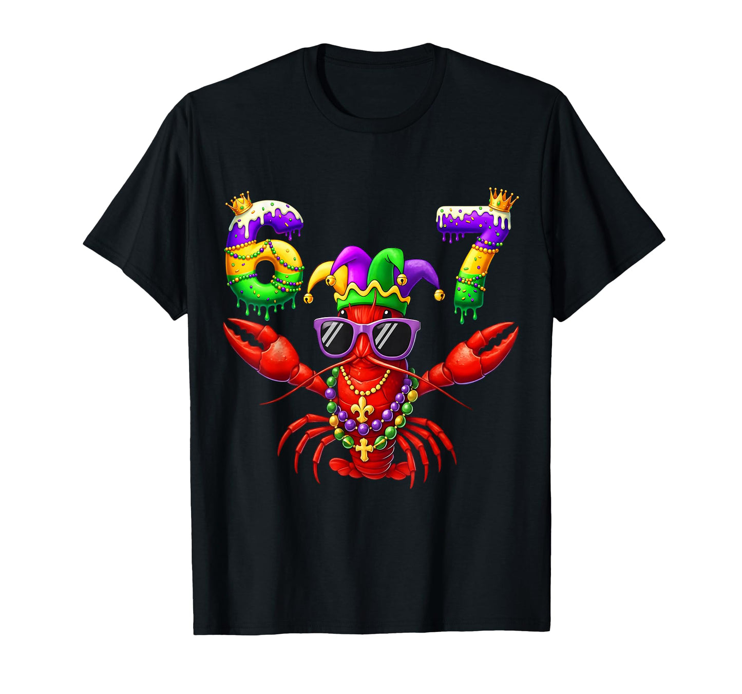 67 Mardi Gras Crawfish Beads Six Seven Carnival Boy Kids 6 7 T-Shirt