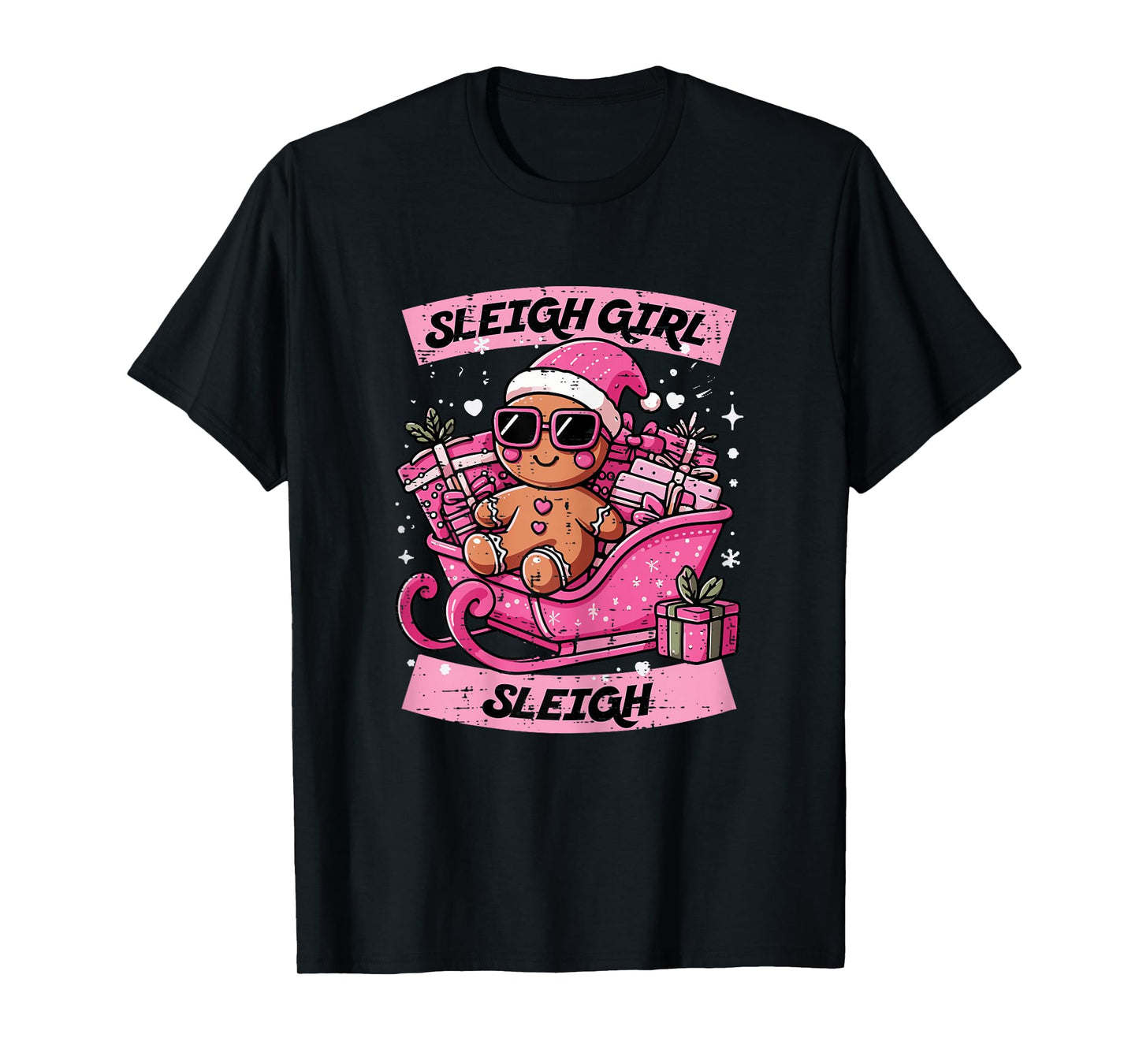 Christmas Gingerbread Pink Sleigh Girl Xmas Girls Kids Women T-Shirt