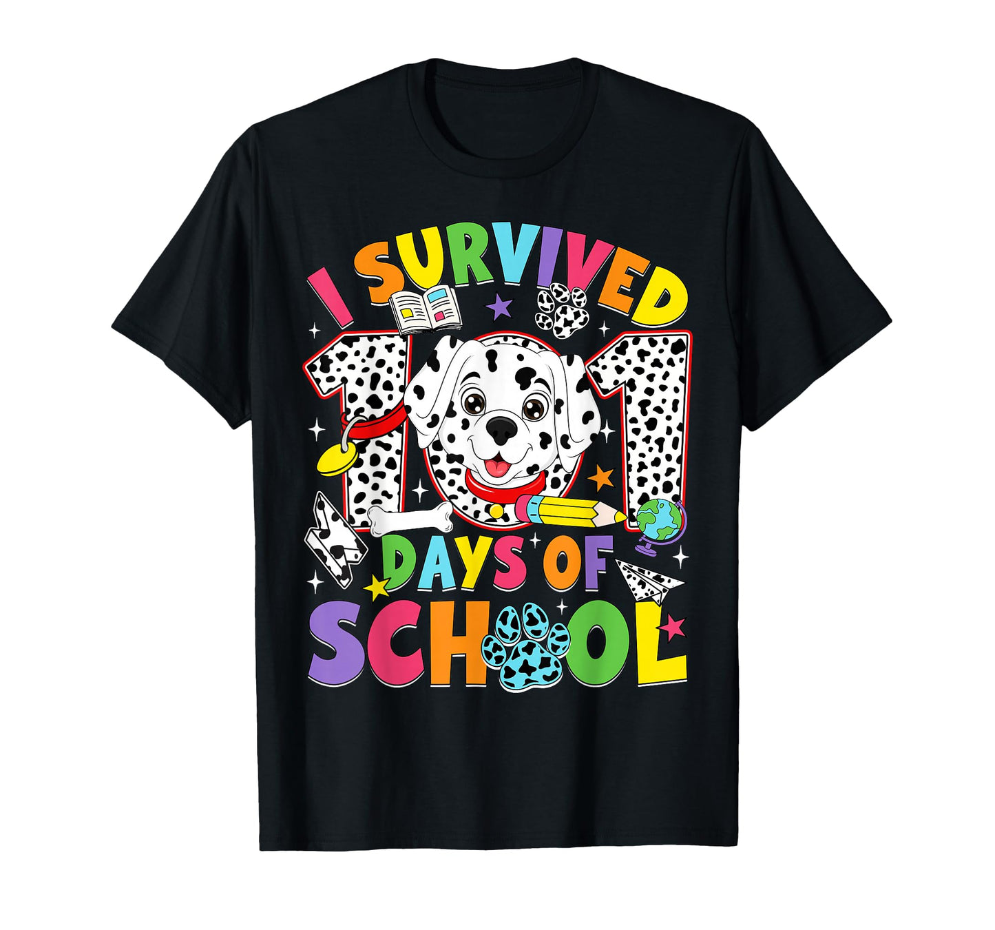 I Survived 100 Days of School Dalmatian Dog 100th Day Kids T-Shirt
