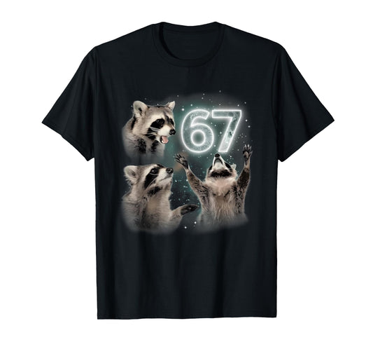 67 Meme Racoon Howling at The Moon Six Seven Trash Pandas T-Shirt