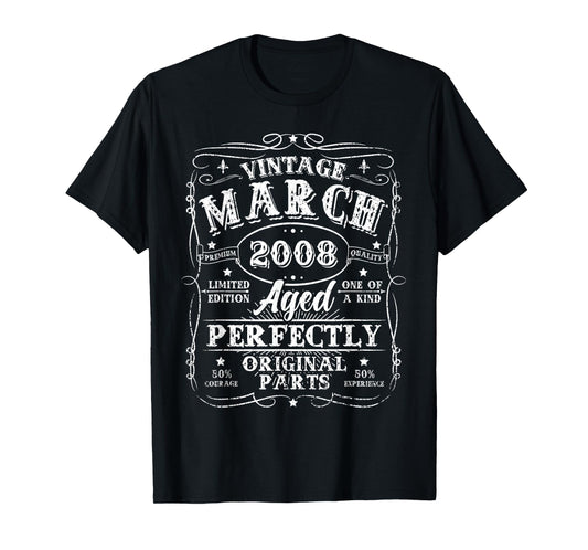 18 Years Old Vintage March 2008 18th Birthday for Boys Girls T-Shirt