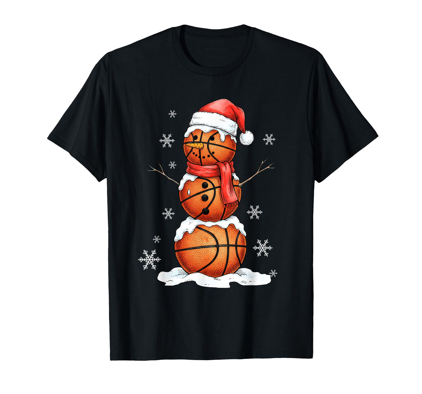 Basketball Snowman Christmas Holiday Sports Xmas Pajamas T-Shirt