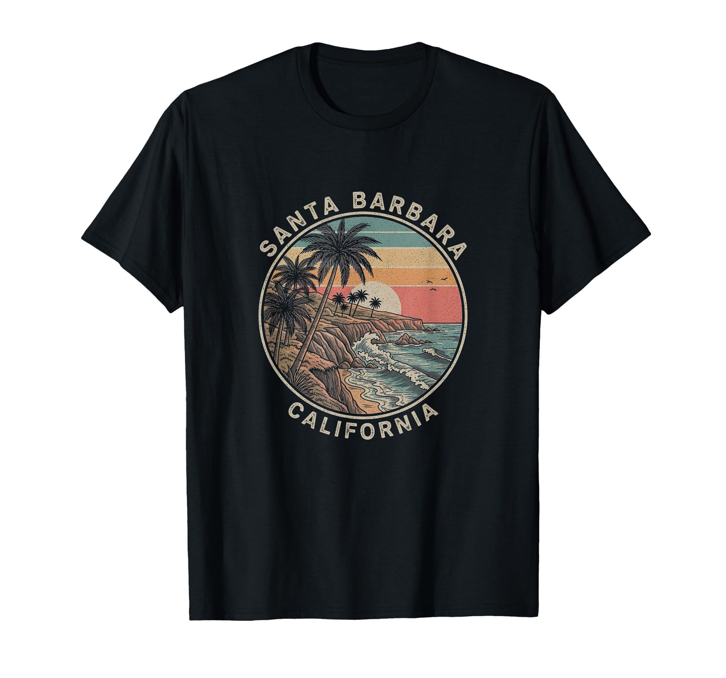 Retro Santa Barbara California Drawing Art Design T-Shirt