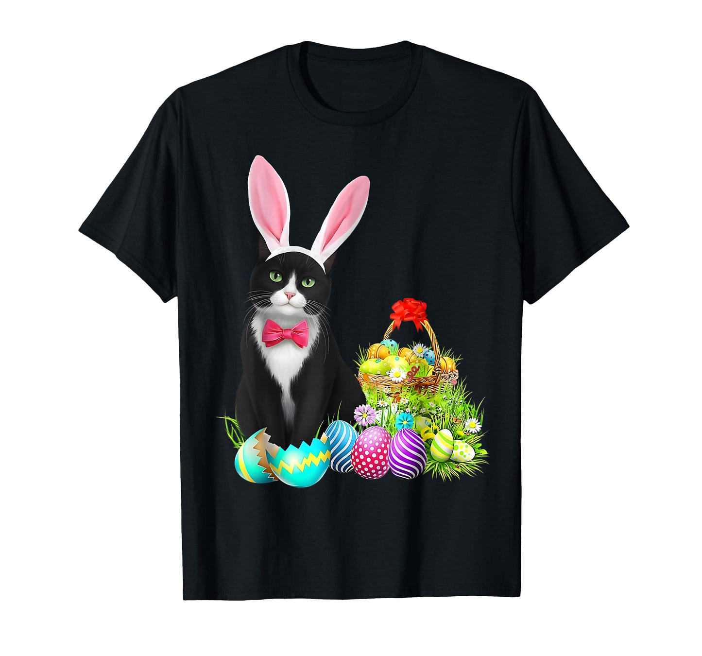 Easter Rabbit Cat Bunny Ears Eggs Happy Easter Day Men Women T-Shirt