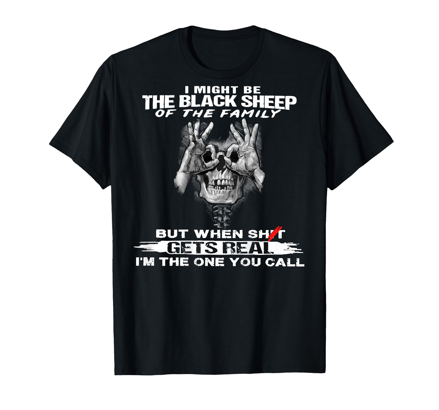 Skull I Might Be The Black Retro Sheep of The Family On Back T-Shirt