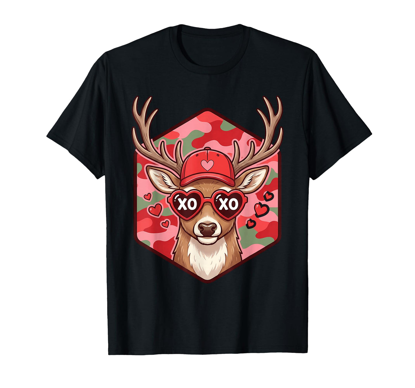 Retro Funny Boys Valentines Day Hunting Deer Camo Kids Men T-Shirt