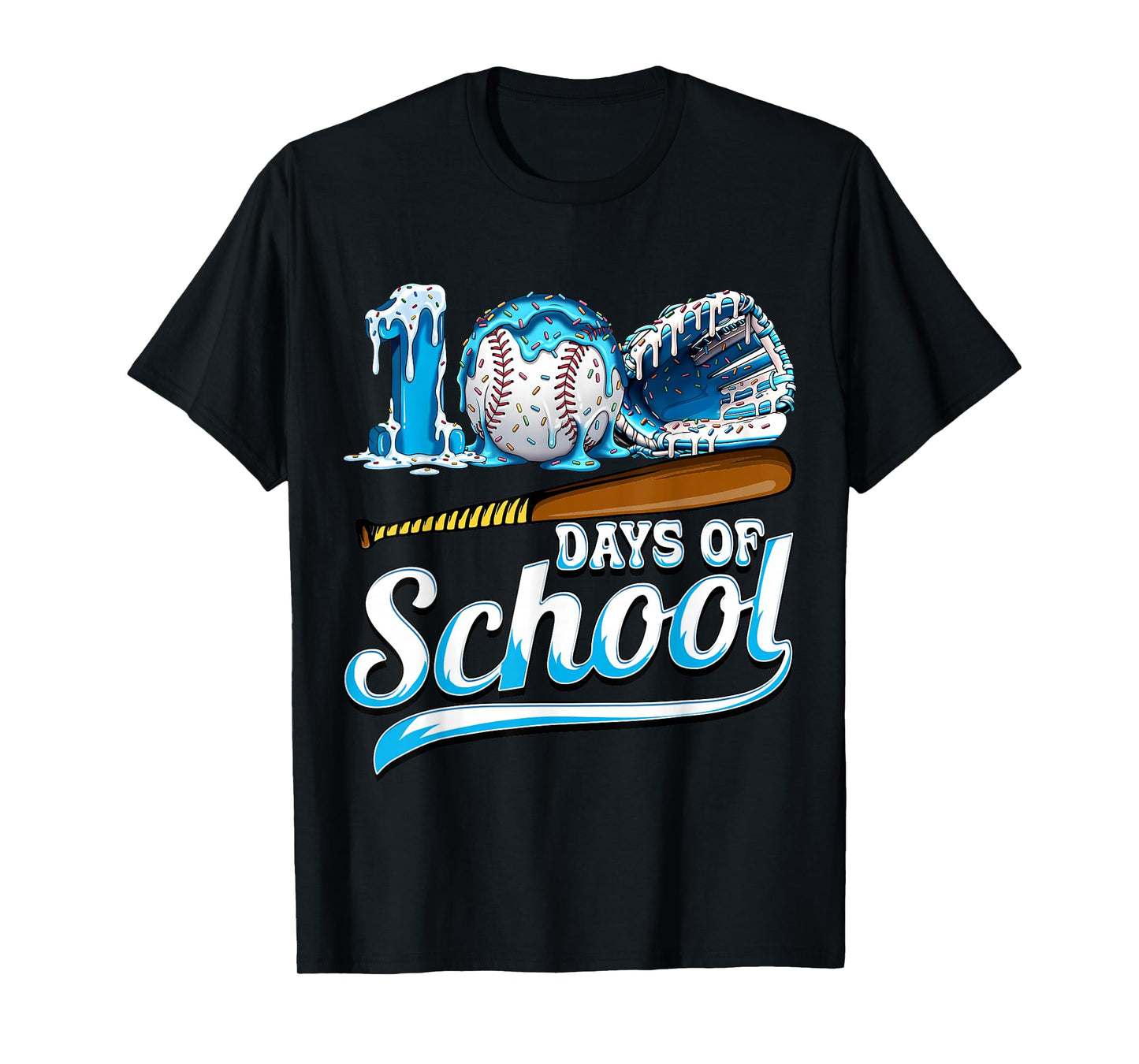 Kid 100 Days of School Drip Baseball Ice Cream 100th Day Boy T-Shirt