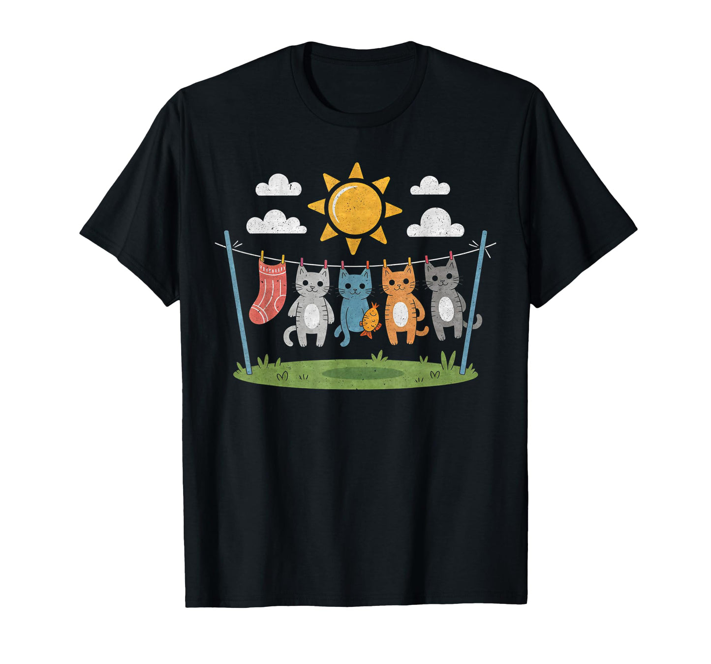 Cute Cats Hanging on a Clothes Line Funny Cat T-Shirt