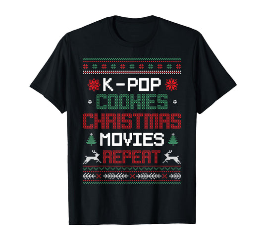 K-Pop Cookies Christmas Movies Repeat Korean Pop Music Xmas T-Shirt