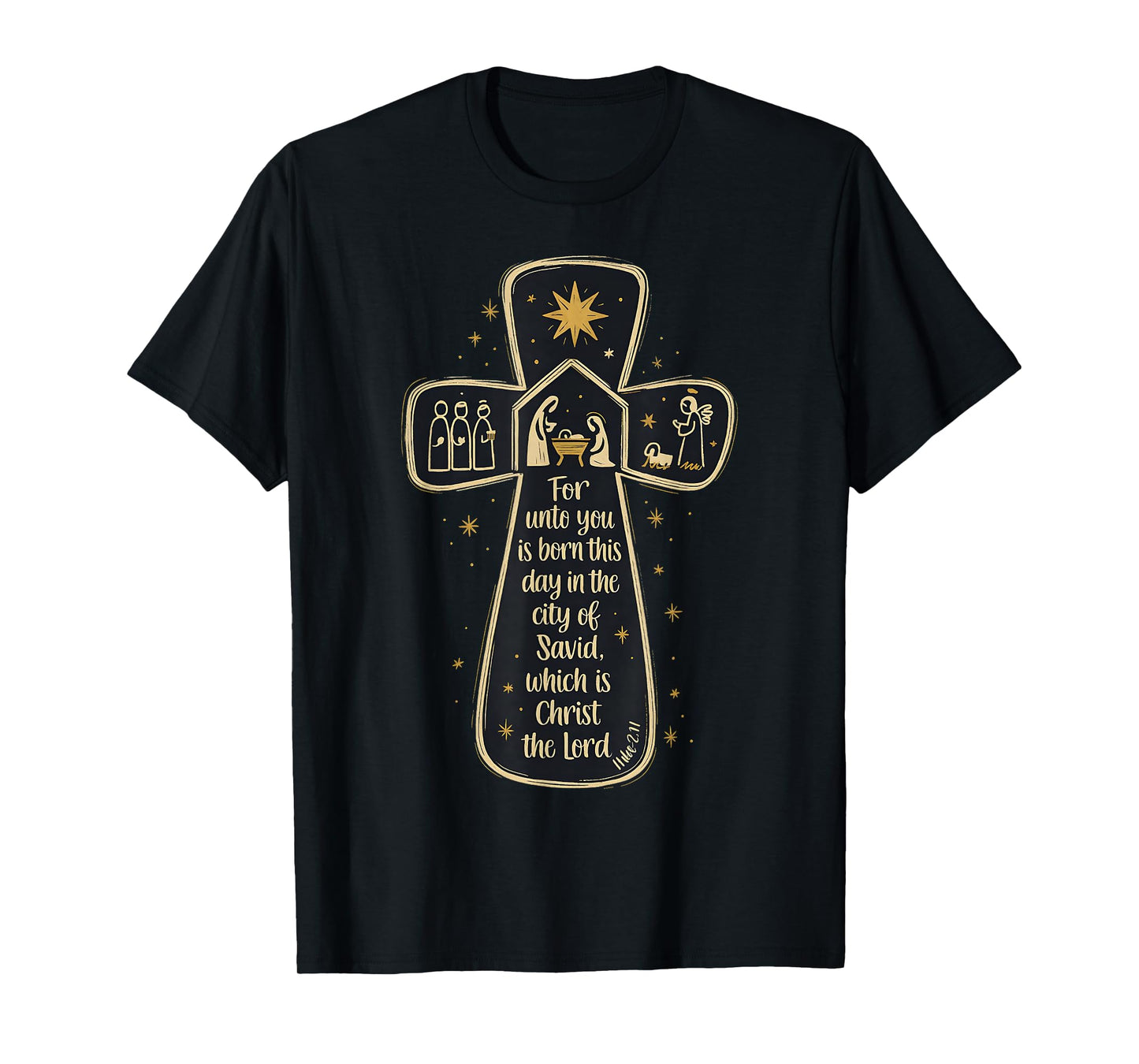 Nativity Cross Luke 2:11 Christmas Nativity Scene Christian T-Shirt
