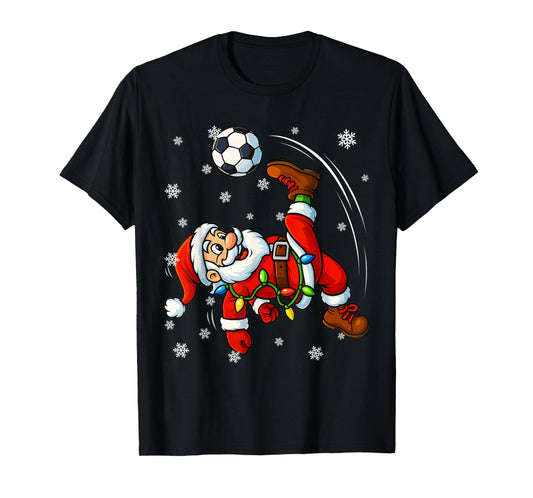 Funny Retro Santa Playing Soccer Pjs Christmas Xmas Men Boy T-Shirt