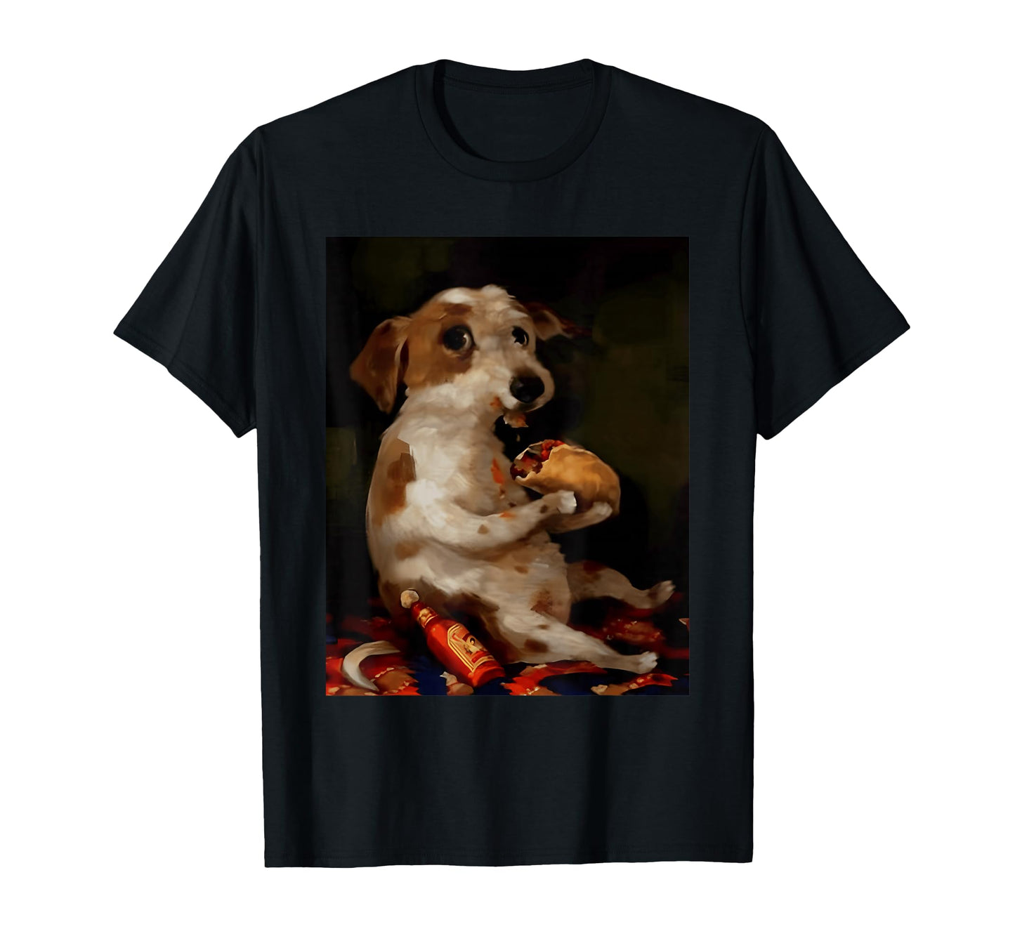 Funny Dog Chill with Taco Vintage Oil Painting Men Women T-Shirt