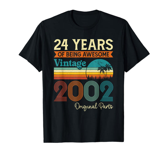 Vintage 2002 24th Birthday Gifts 24yrs Old Bday Decorations T-Shirt