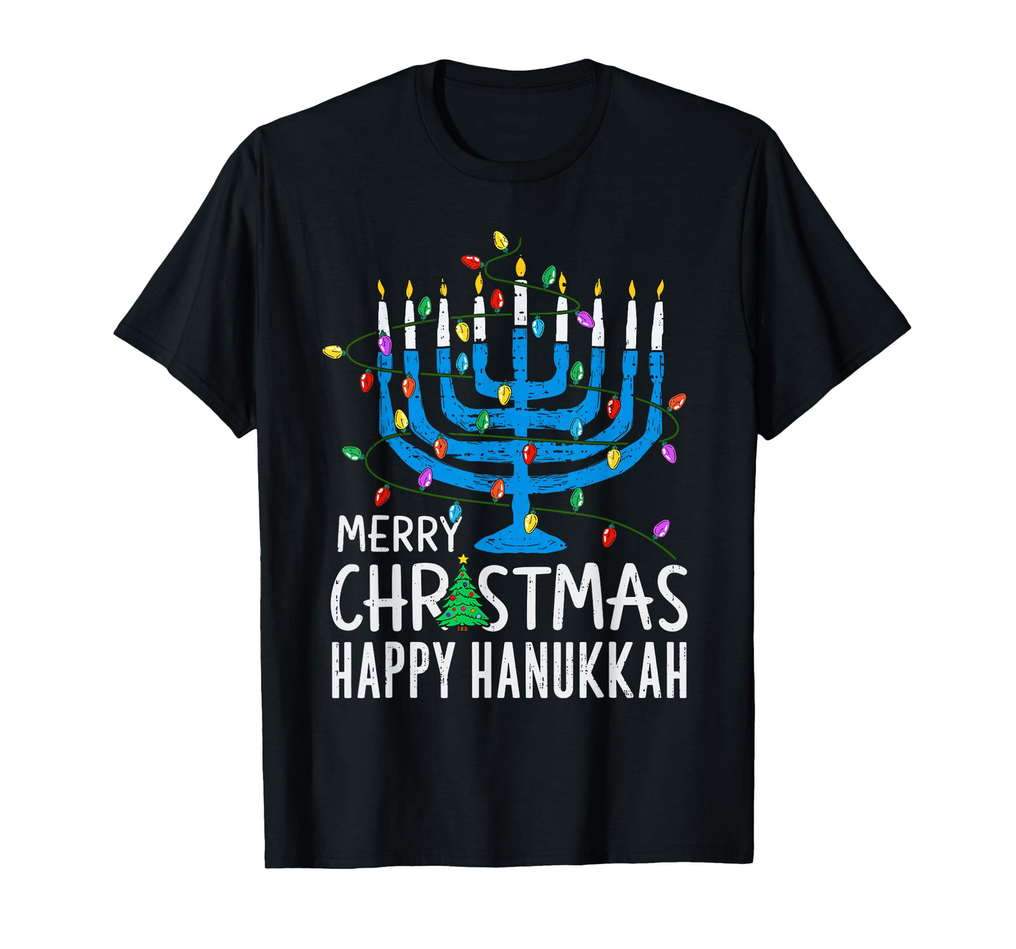 Merry Christmas Happy Hanukkah Jewish Menorah Chanukah Pjm T-Shirt
