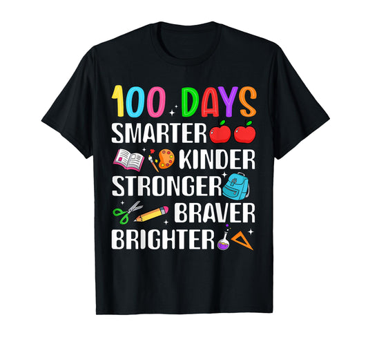 Happy 100th Day of School 100 Days Smarter Kinder Boys Girls T-Shirt