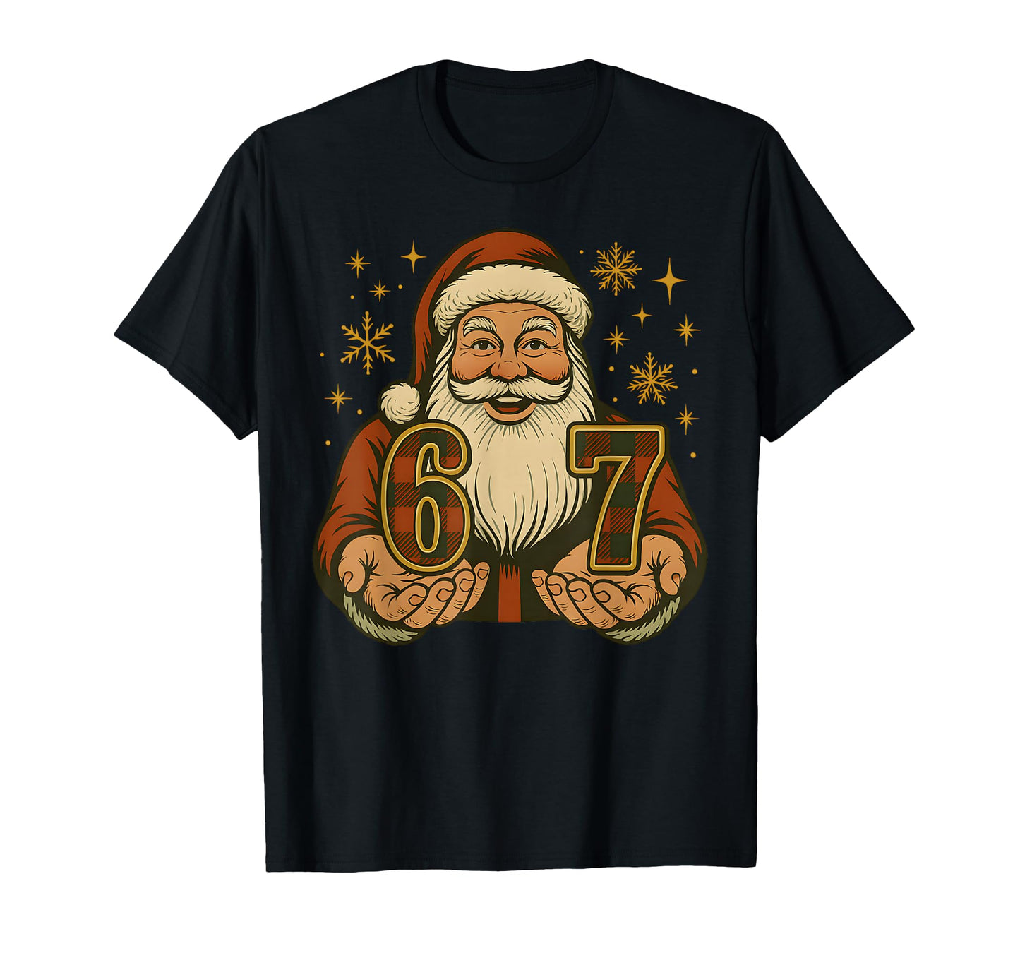 Funny 67 Christmas Santa Claus Hands Six Seven Meme Numbers T-Shirt