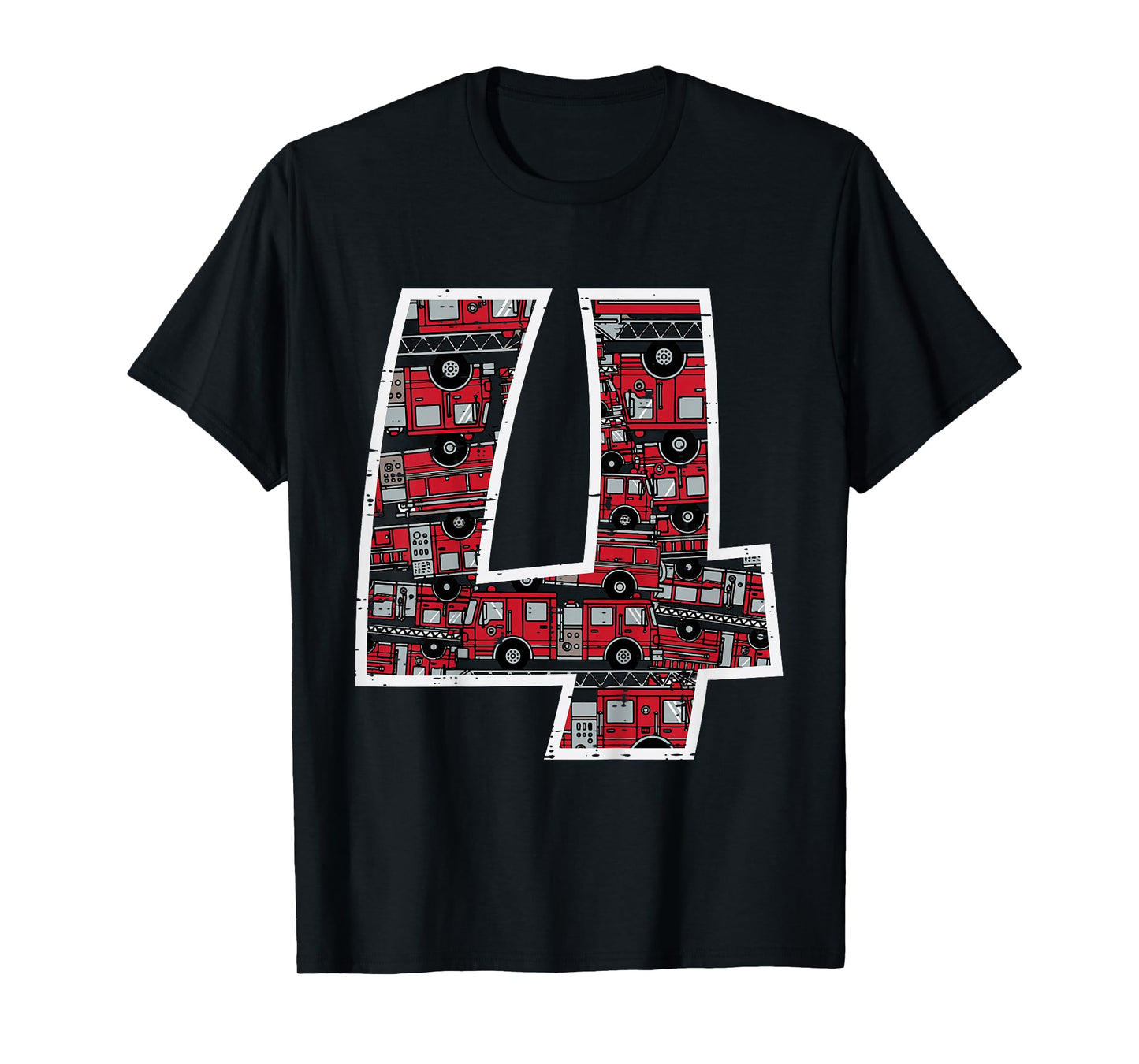 Kids 4th Birthday 4 Firetrucks Firefighter Fireman Bday Boys Kids T-Shirt