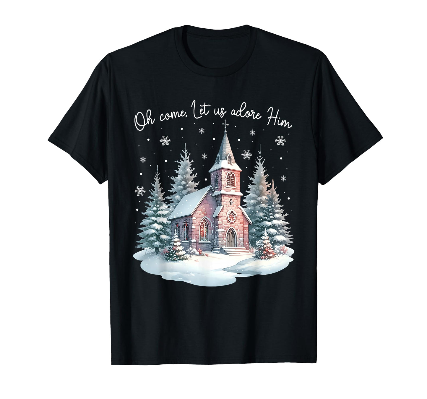 Oh Come Let Us Adore Him Jesus Christmas Xmas Tree Holiday T-Shirt