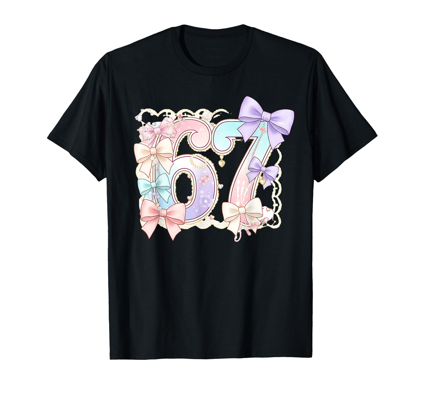 67 Meme Pastel Coquettes Bow Funny Kawaii 6 7 Number Girls T-Shirt