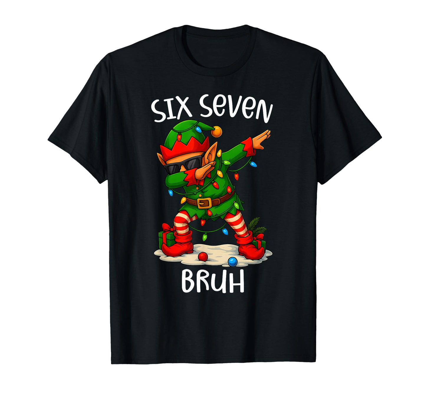 67 Six Seven Bruh Funny Christmas Dabbing Elf 6 7 Meme T-Shirt