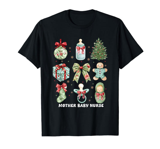 Coquette Christmas Mother Baby Nurse Postpartum Nurse Squad T-Shirt