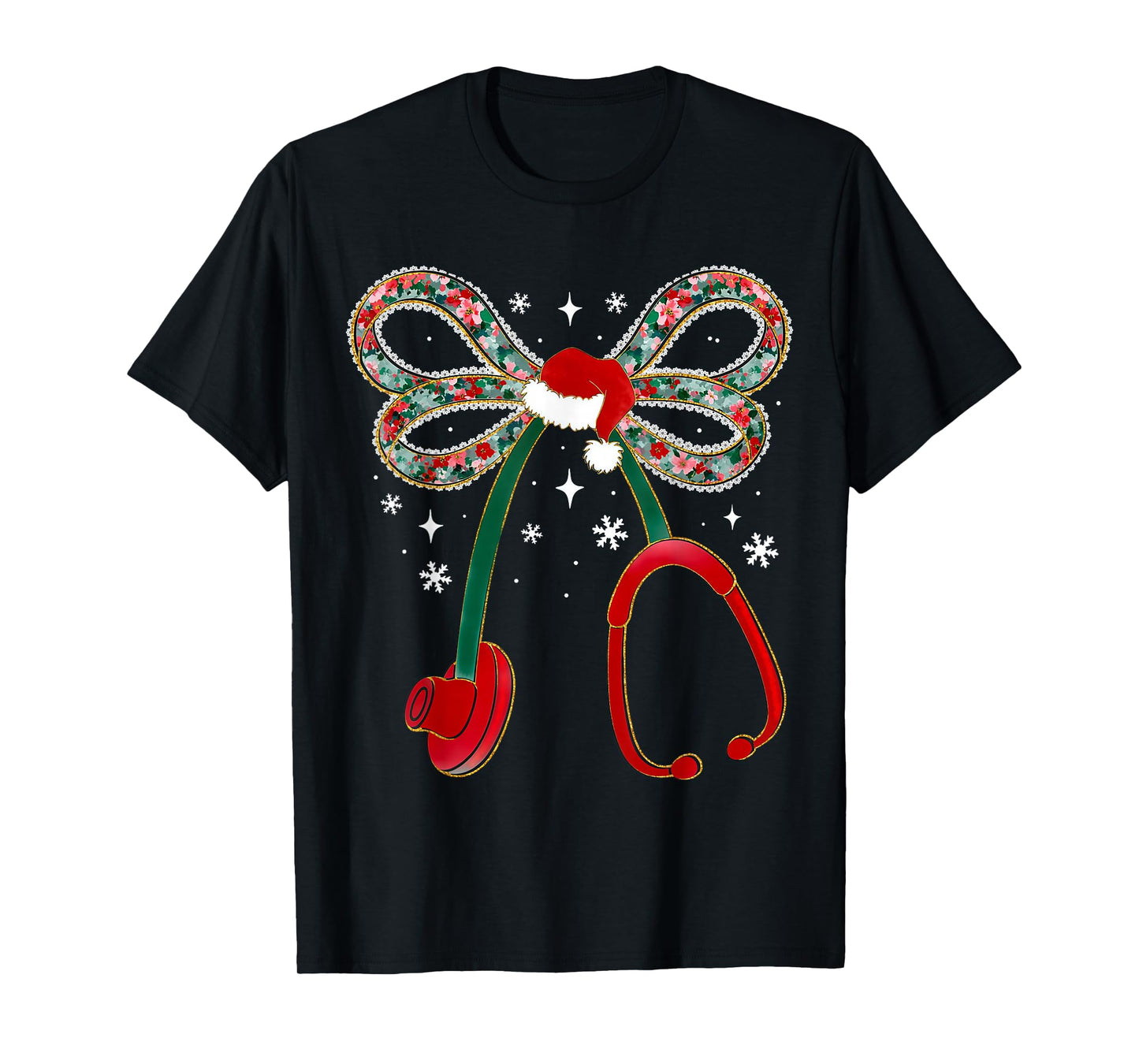 Christmas Nurse Coquette Bow Stethoscope Nursing Xmas Pjs T-Shirt