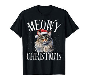 Funny Meowy Christmas Maine Coon Cat Merry Xmas Holiday T-Shirt