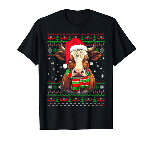 Cow Christmas Ugly Sweater Funny Farm Animal Cattle Cow Xmas T-Shirt