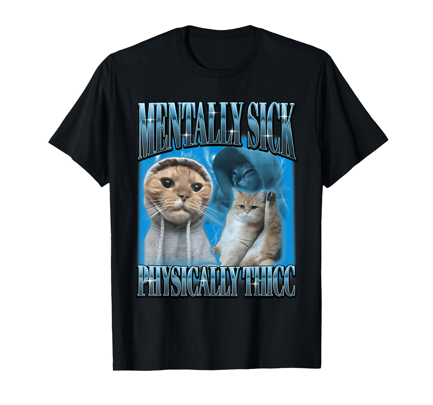 Funny Ironic Retro Cat Mentally Sick Physically Thicc Meme T-Shirt