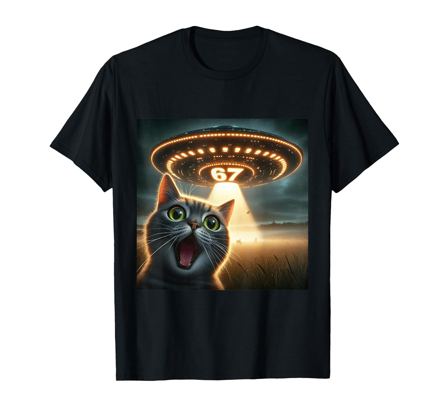 67 Funny Cat Selfie UFO Alien Meme T-Shirt