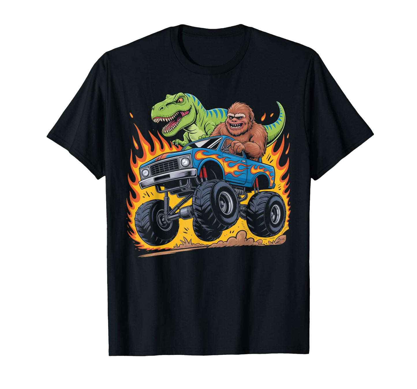 Funny Bigfoot Sasquatch Dino Trex Monster Truck Dinosaur T-Shirt