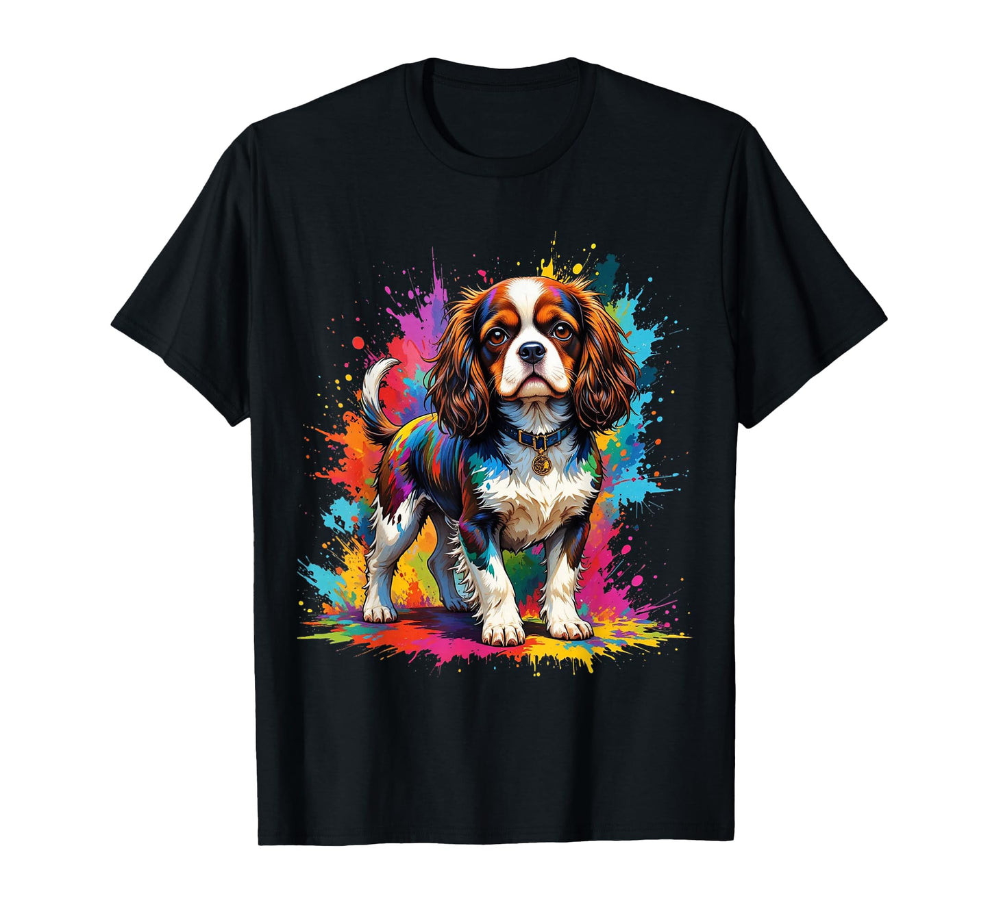 Colorful Cavalier King Charles Spaniel Dog Color Splashes T-Shirt