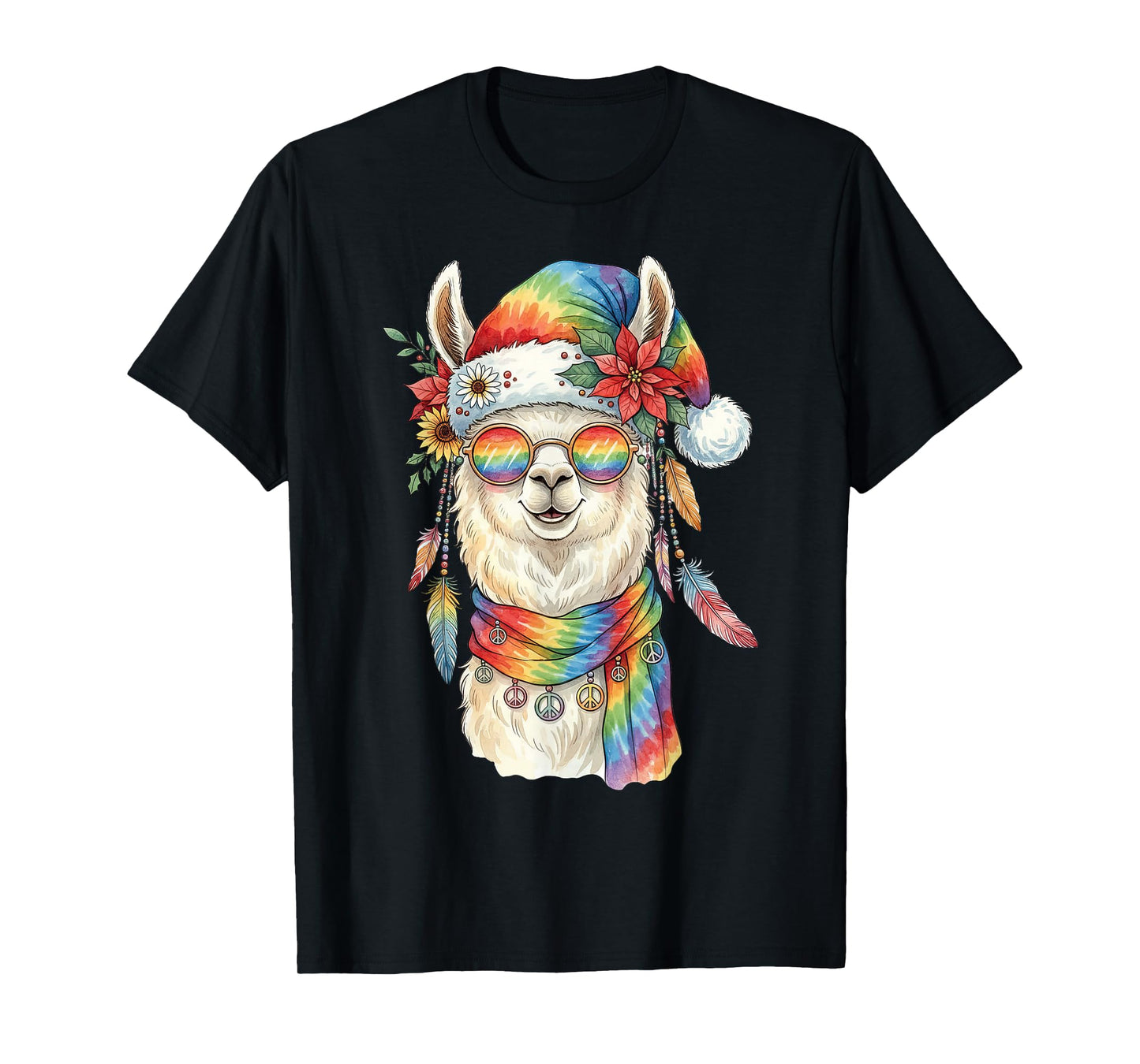 Gypsy Santa Llama Tie Dye Hippie Groovy Christmas T-Shirt