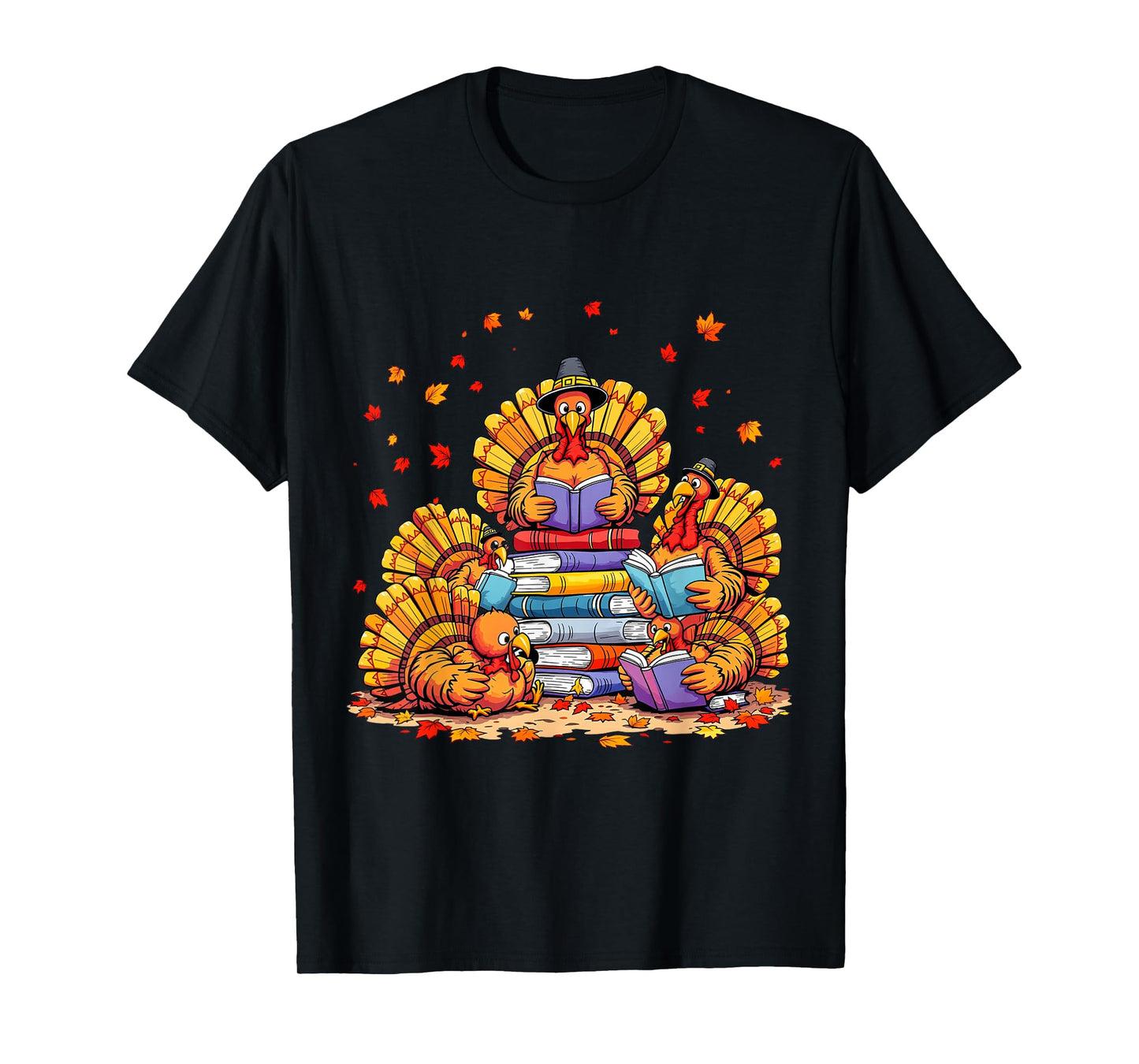 Turkey Reading Books Fall Thanksgiving Teacher Book Lovers T-Shirt
