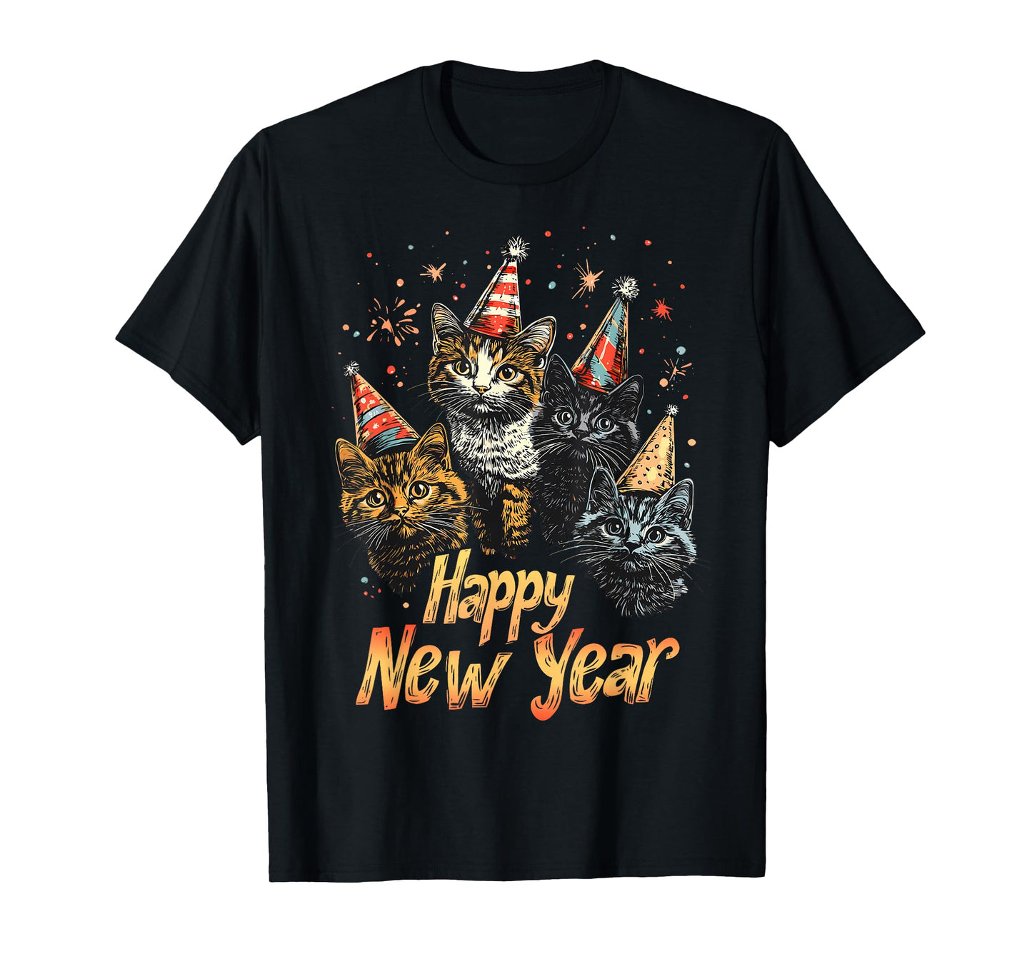 Happy New Year 2026 Cute Cats Kitten Party Cat Kitty Lovers T-Shirt