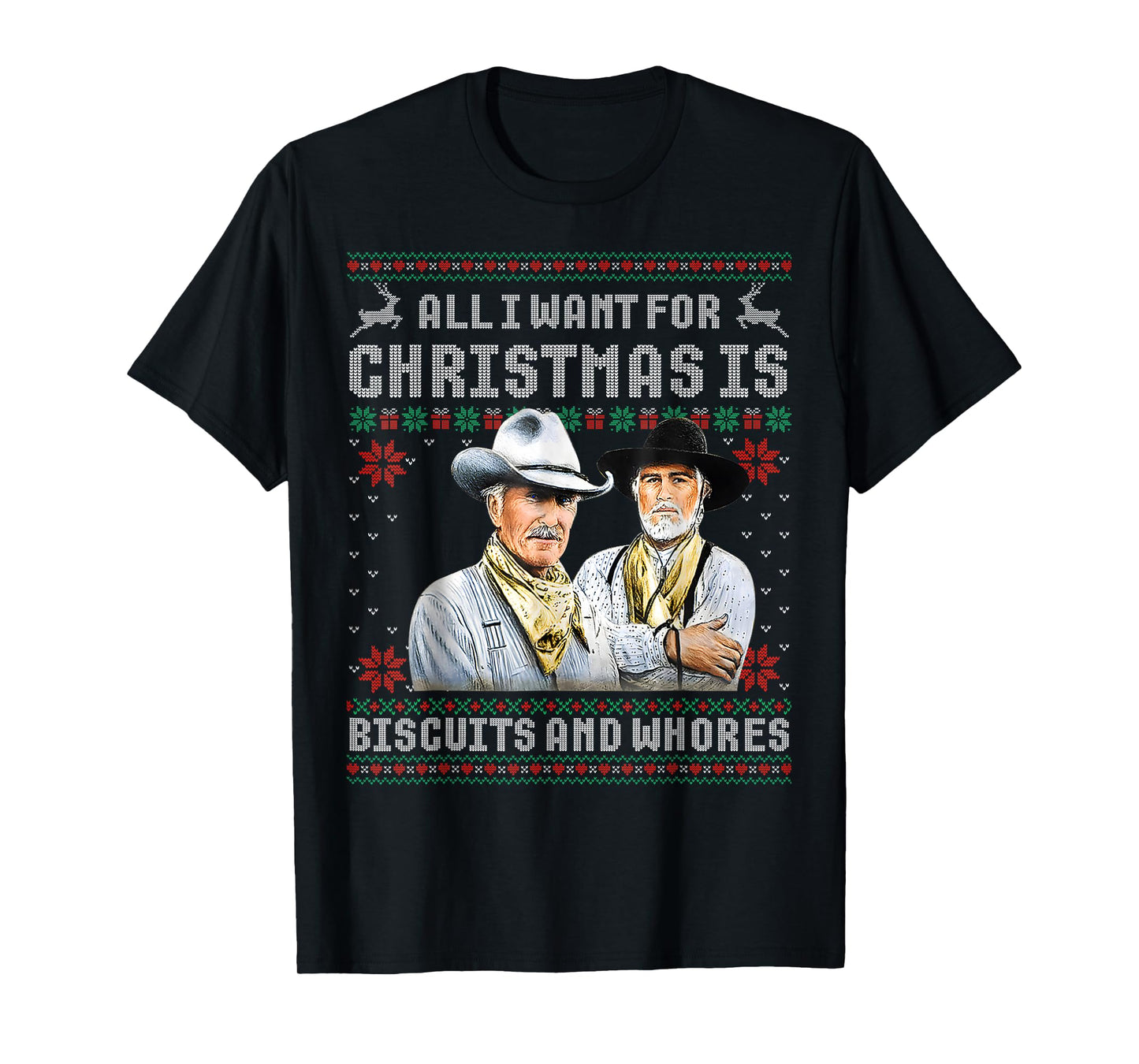 Western Cowboys Biscuits and Whores Christmas Quote Retro T-Shirt