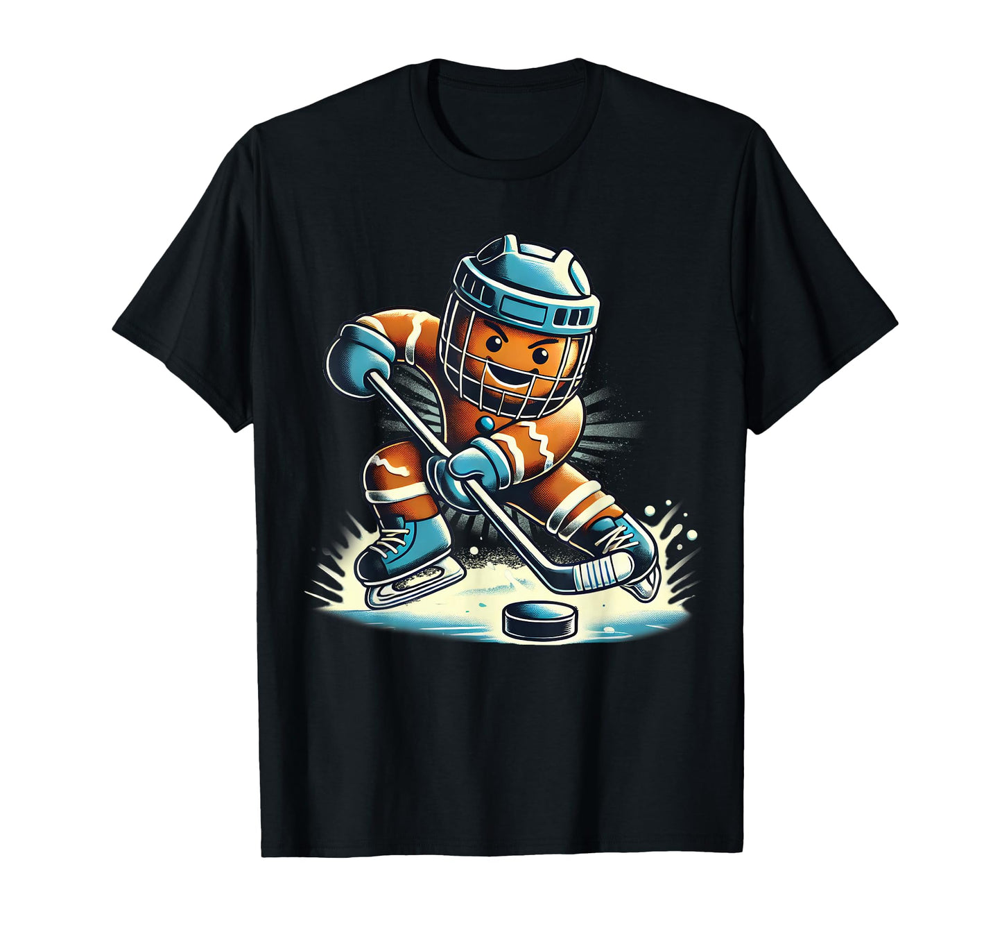 Funny Santa Playing Ice Hockey Fan Players Sport Gingerbread T-Shirt