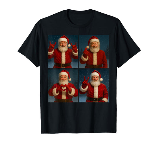 Funny Santa Claus Heart and Peace Sign Retro Christmas Xmas T-Shirt