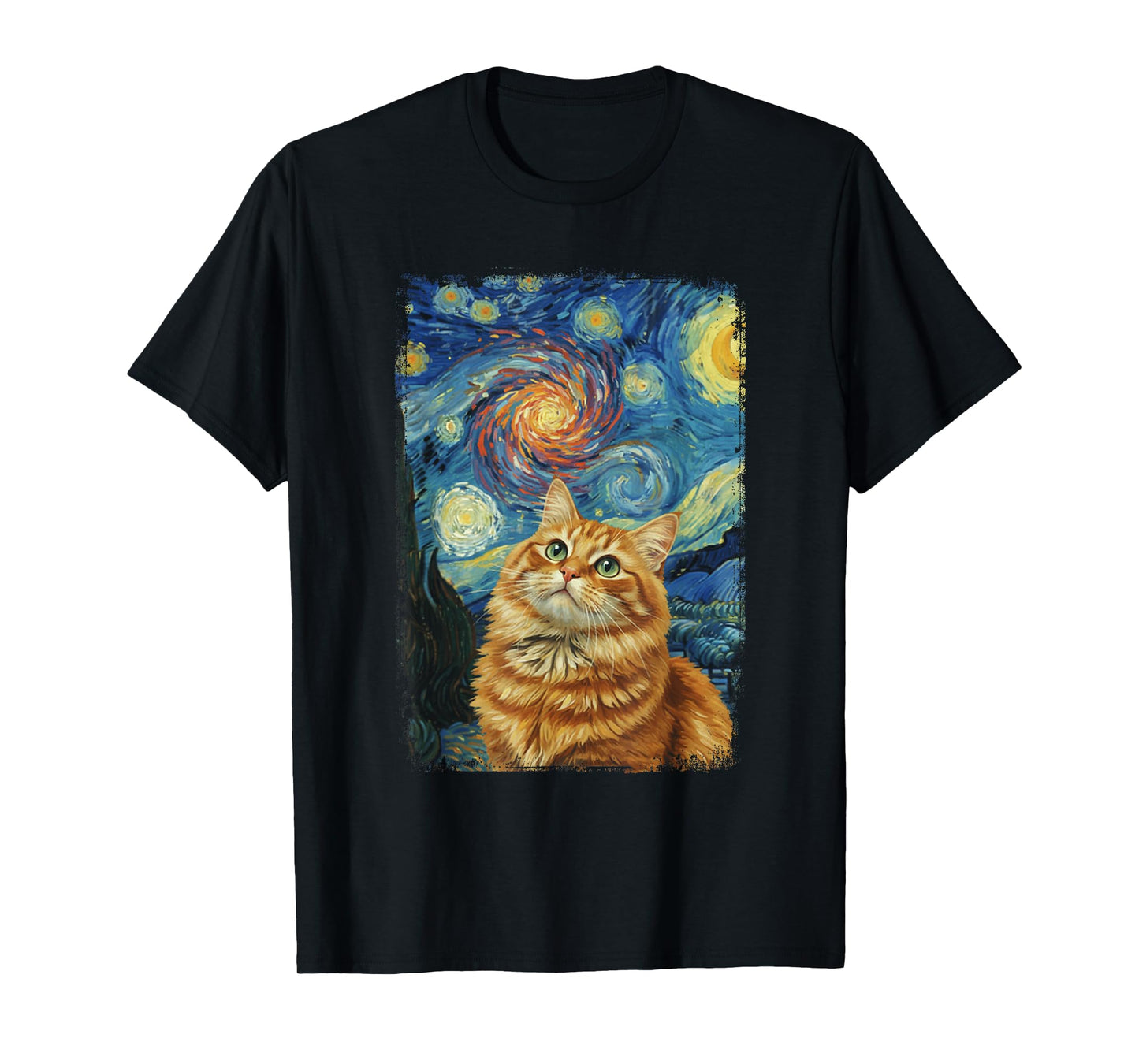 Van Gogh Starry Night Cute Cat Lovers Design T-Shirt