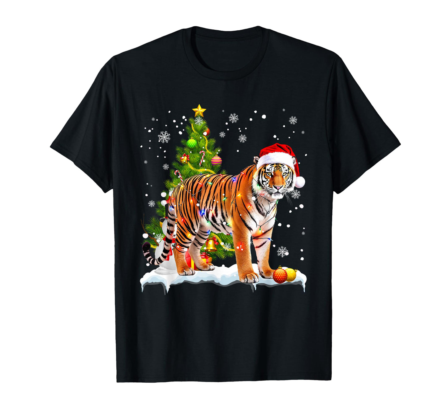 Cute Tiger Christmas Light Funny Tiger Lover Xmas T-Shirt