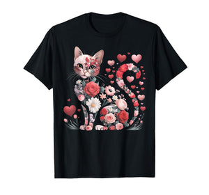 Happy Meowentine's Day Cute Girls Cat Valentines Day Hearts T-Shirt