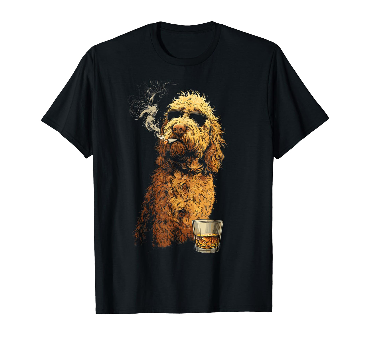 Goldendoodle Smoking Cigarette Whisky Lover Funny Doodle Dog T-Shirt