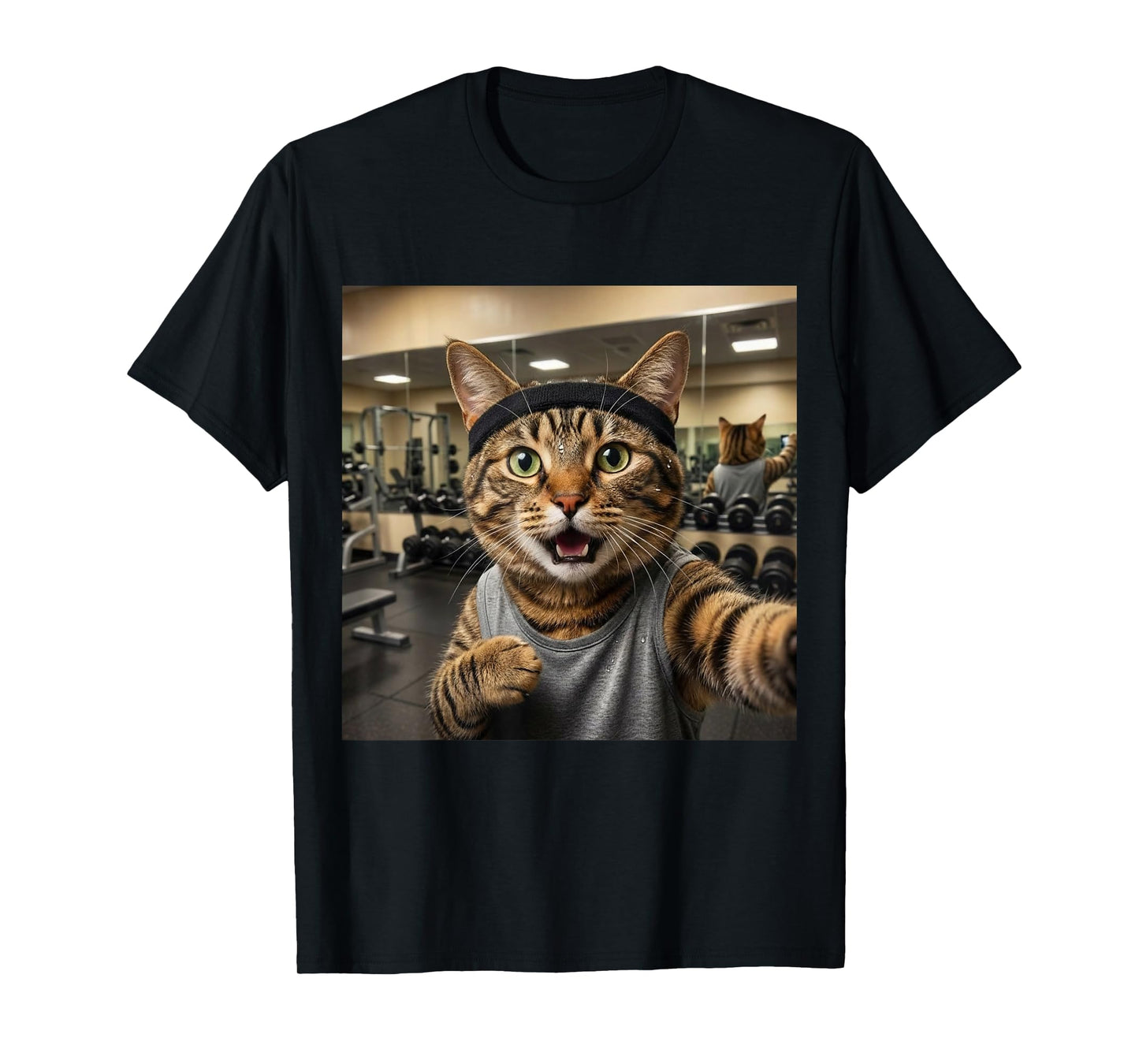 Cat Selfie Funny Gym Fitness Humor Workout Lover Style T-Shirt