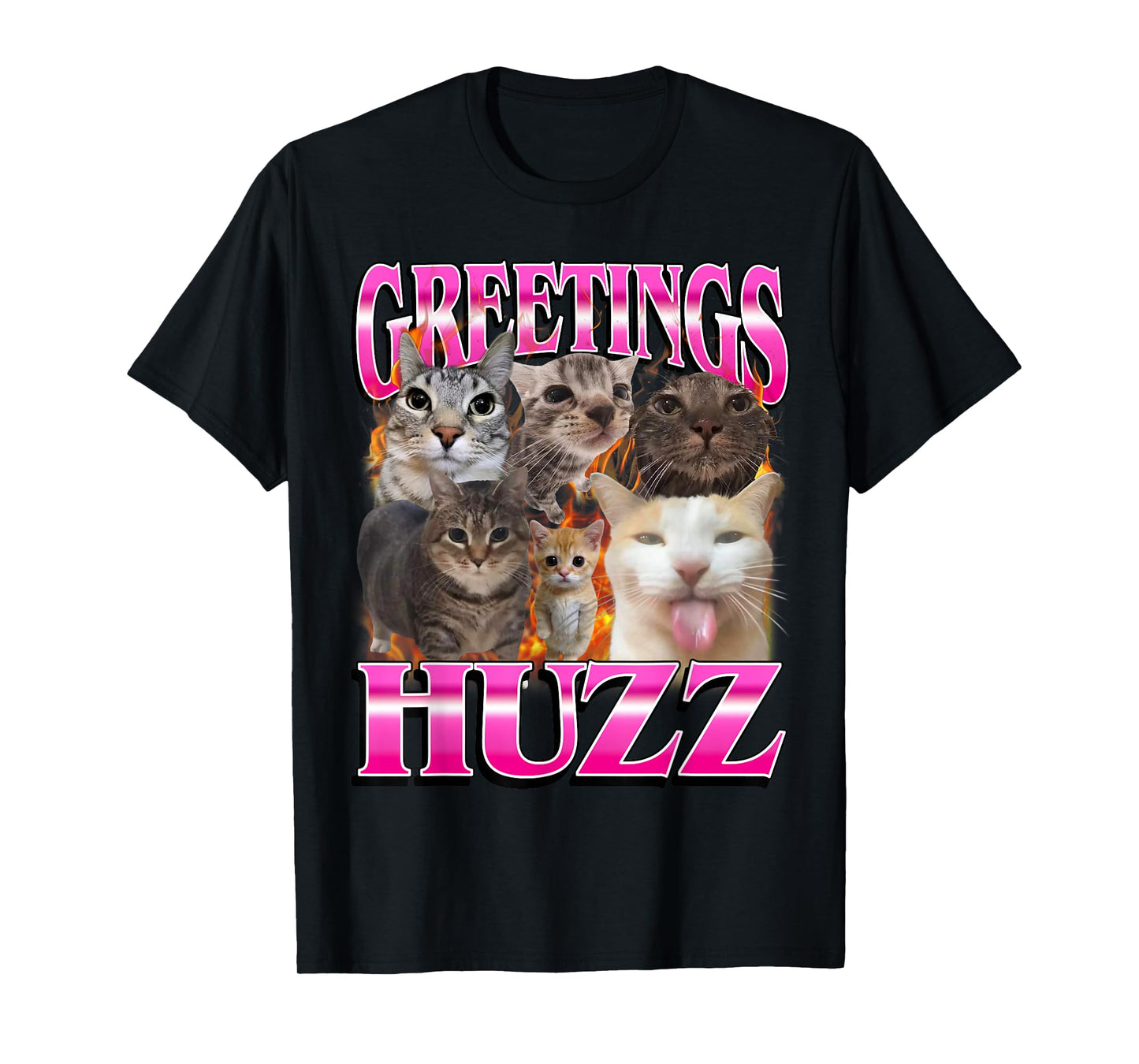 Greetings Huzz Funny Cat Meme Bootleg Graphic Men Women T-Shirt