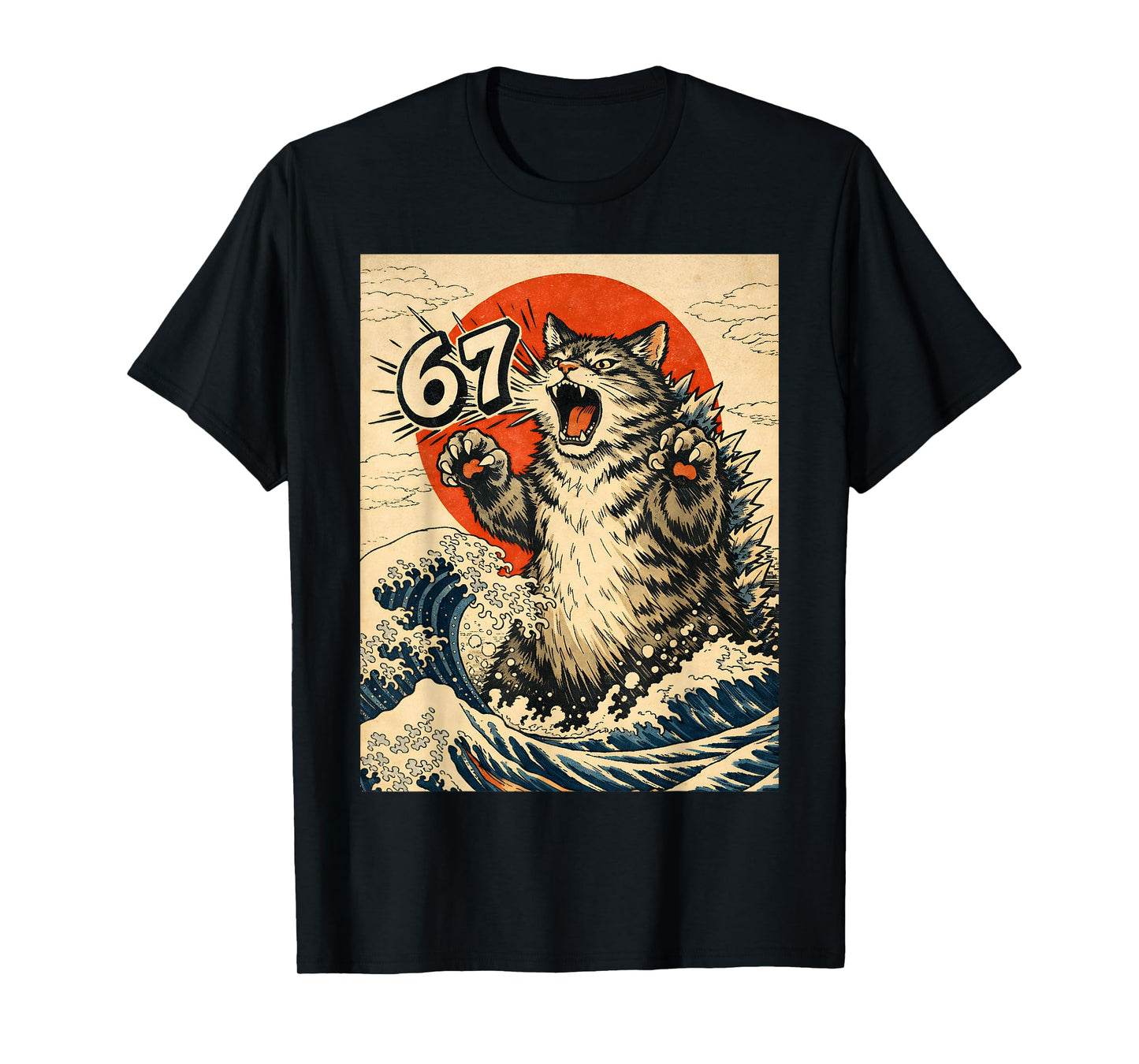 Catzilla Cat Japanese Art Funny Cat 6 7 Meme T-Shirt