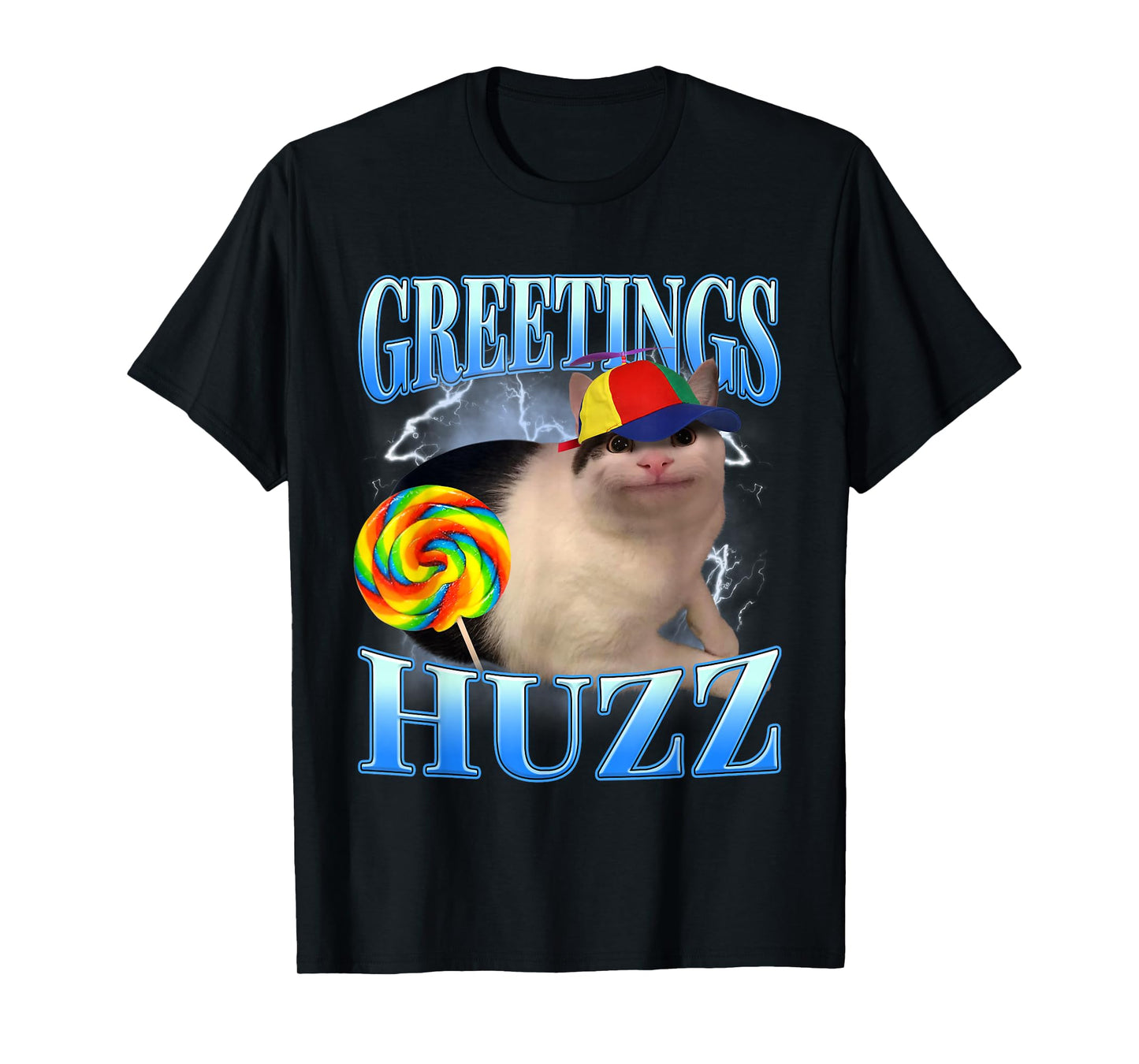 Lollipop Cat Meme Greetings Huzz Funny Gen Z Alpha Humor T-Shirt